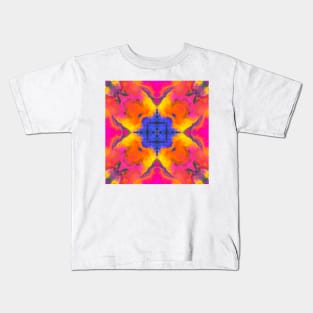 Psychedelic Kaleidoscope Square Blue Yellow and Pink Kids T-Shirt